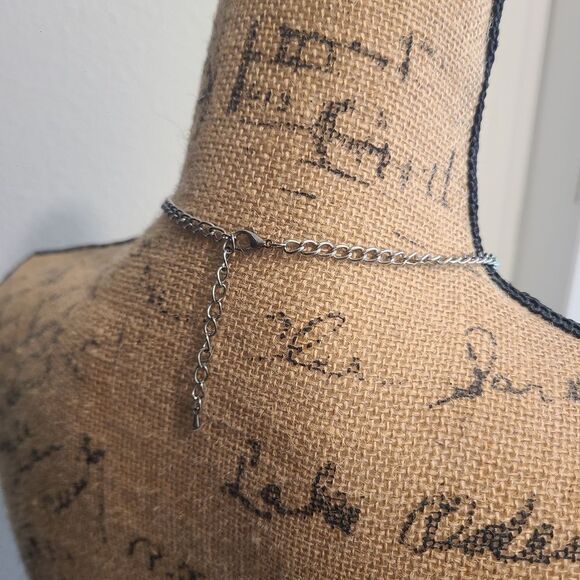 Boho Statement Necklace – Silver Fringe Chain with Gold Accents & Leaf Charms - Picture 3 of 3